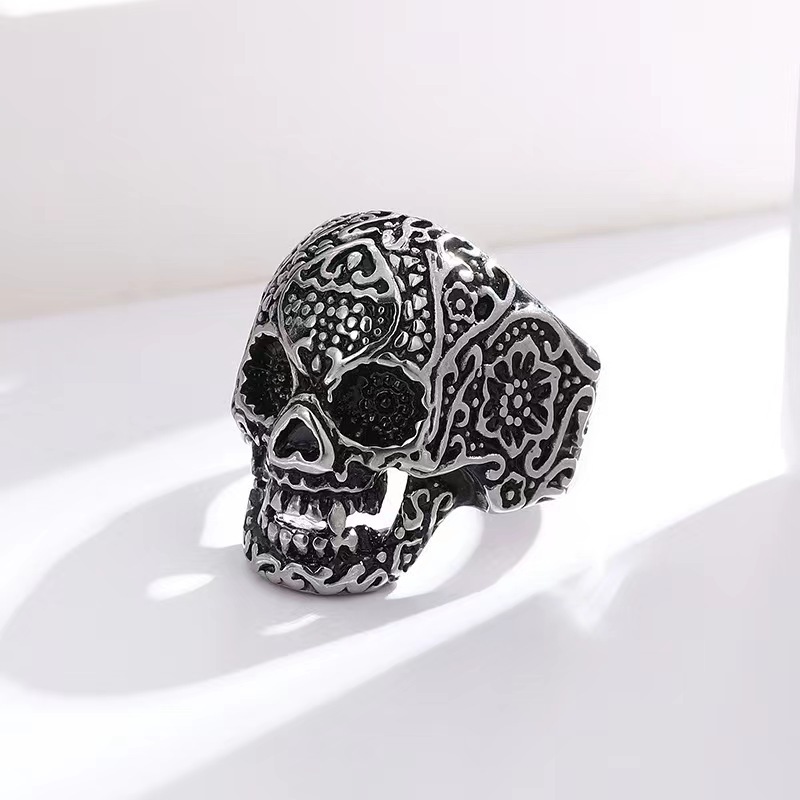 骷髅戒指跨境欧美个性街头朋克风骷髅头戒指开口可调节潮男戒指
