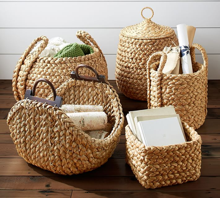 Natural Environmental Protection Handmade Straw Woven Water Hyacinth Rattan Storage Basket Storage Basket