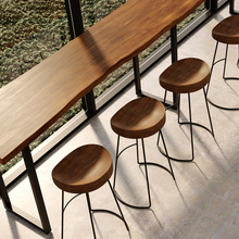 工业风实木吧台椅组合家用现代简约高脚凳酒吧桌椅阳台复古长条桌