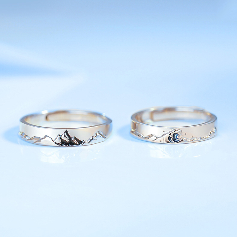 巫山沧海情侣戒指女男一对 网红潮山海之约情侣戒指手饰品可调节