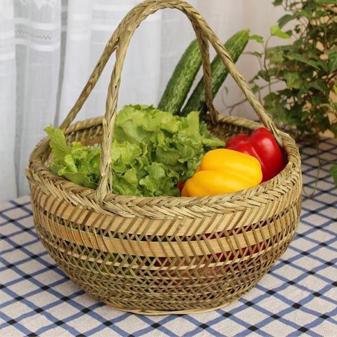 圆篮手工竹挂篮竹编织手提菜篮竹篮子鸡蛋篮水果收纳竹筐竹编竹器