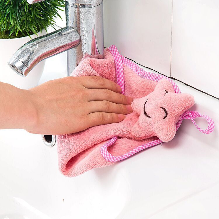 Star Small Square Towel Kitchen Bathroom Hanging Cleaning Pot Bowl Coral Velvet Hand Towel