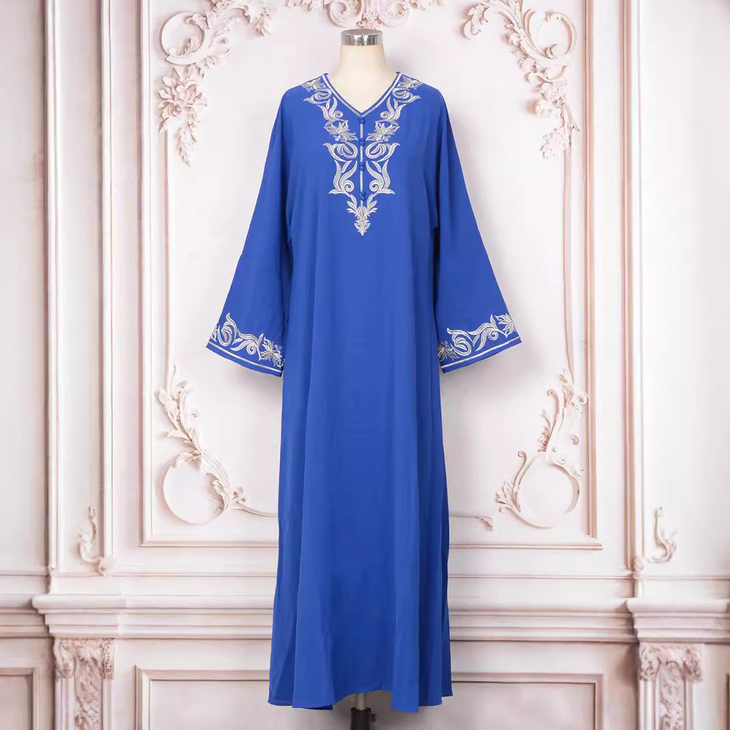 中东穆斯林长袍女长裙夏季新款现货迪拜时尚刺绣长袍礼服连衣裙女