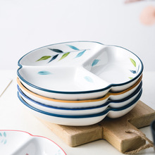 日式家用陶瓷分隔盘菜盘创意三格分餐盘一人食早餐盘碟子餐具套装