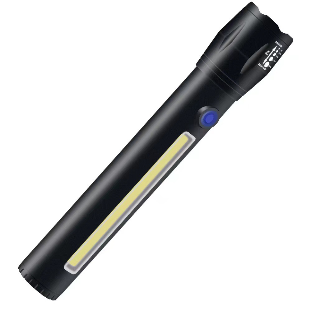 Cross-Border Cob Aluminum Alloy Strong Light Flashlight USB Charging Telescopic Zoom Work Light Multifunctional Outdoor Flashlight