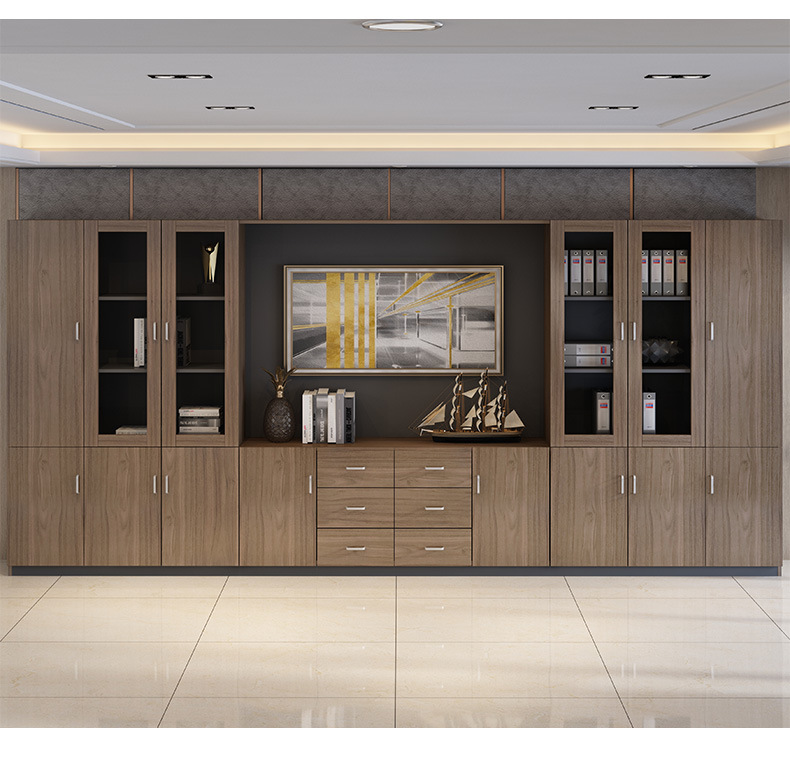 办公家具文件柜 木质玻璃高柜办公室书柜 简约现代资料柜背景柜子