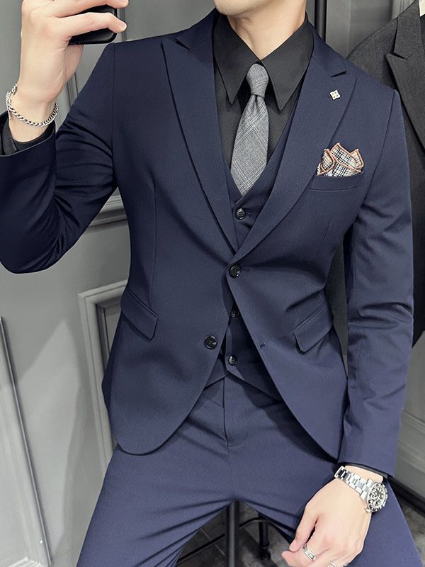 颜色尺码买家服务支付方式秋装新品男士西服三件套新郎婚礼西装戗驳领