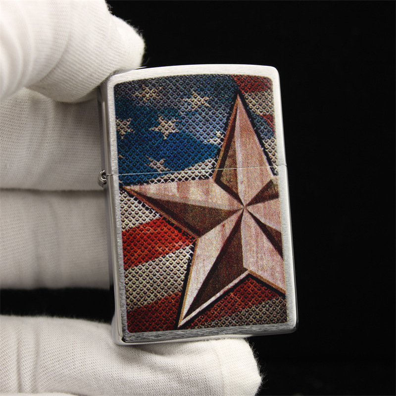 zippo打火机 美国星条旗 镀铬拉丝 热转印图案 28653-阿里巴巴