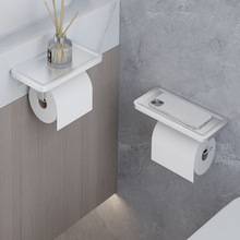 免打孔卫生间纸巾架壁挂式手机收纳置物架铝合金银色厕所卷纸向之