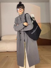 韩版简约过膝大衣外套女2024年秋季新款时尚感黑灰色长款西装