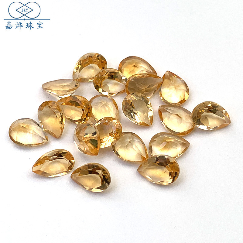 天然黄水晶戒面水滴形梨形黄晶裸石戒指项链首饰镶嵌diy配石批发