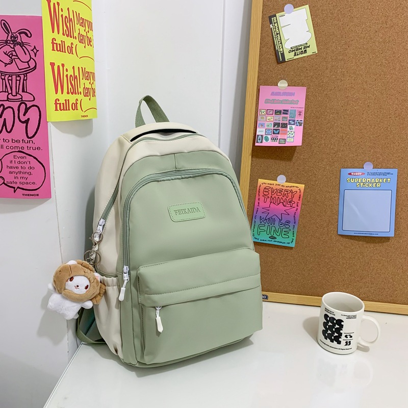 2022 New Contrast Color Backpack Women's Opening Season High School Student Schoolbag Korean Simple and Fresh Backpack Wholesale