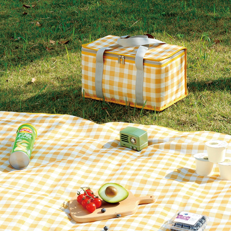 Outdoor Picnic Bag Thickened Aluminum Film Folding Picnic Basket Portable Lunch Box Bag Camping Moisture-Proof Picnic Mat Wholesale