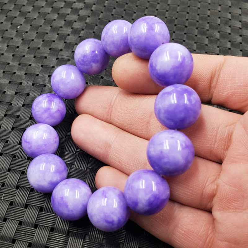 石玉缘紫罗兰圆珠手链字干青手链16毫米圆珠手链玉石手链玉手串