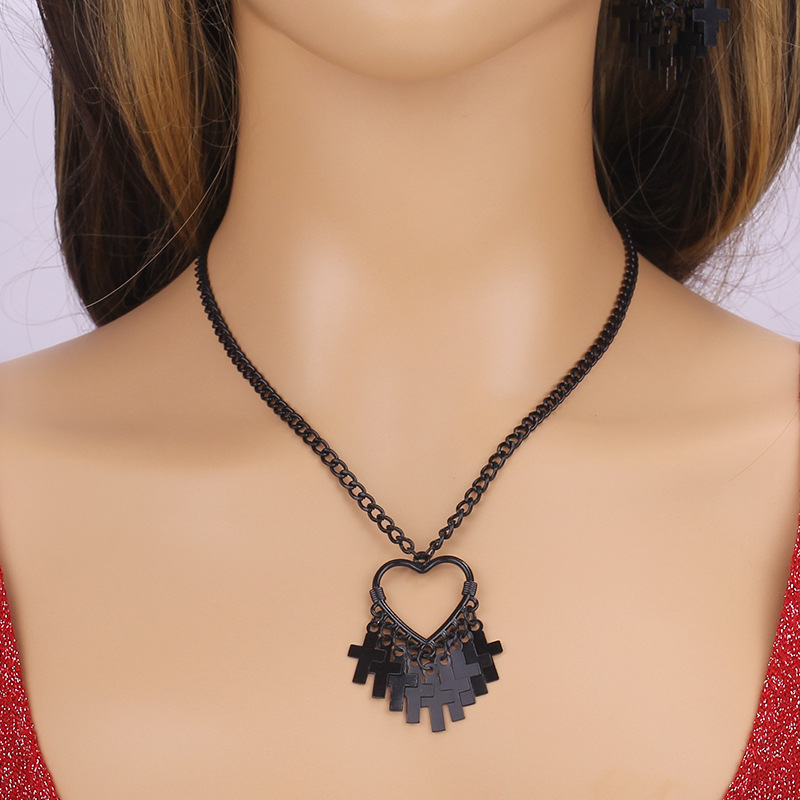 欧美跨境饰品哥特式暗黑系爱心多个十字架项链万圣节个性潮流耳环