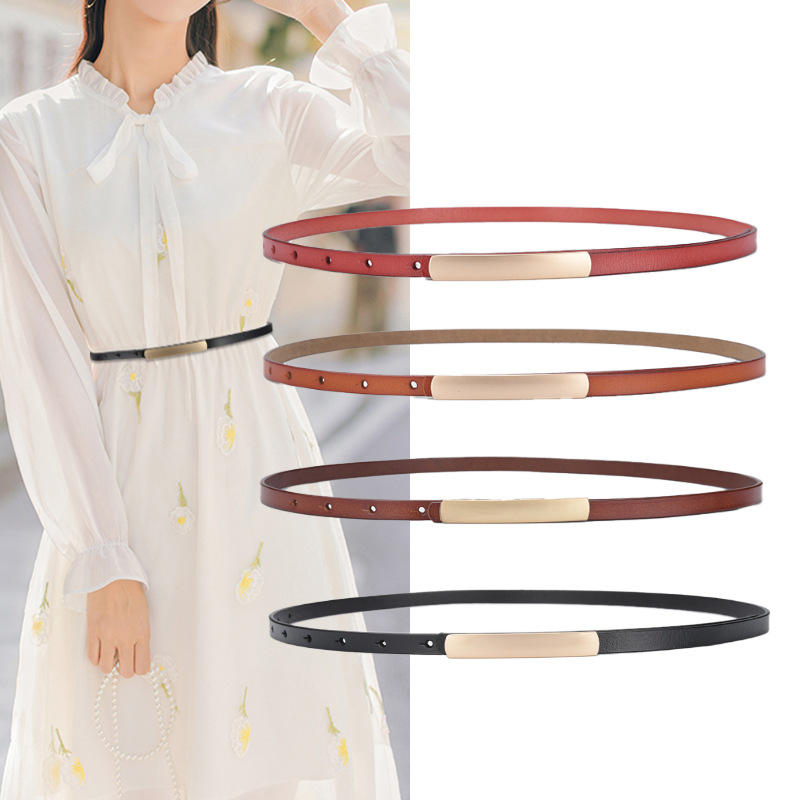 真皮配大衣配连衣裙细腰带 黑色百搭时尚装饰西装小皮带 女用皮带