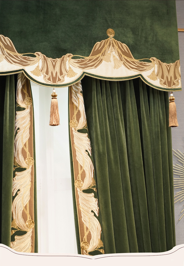 欧式法式绒布绣花窗帘布料成品高档客厅别墅中空定宽买高一件代发