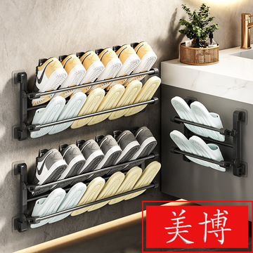 简易鞋架可折叠壁挂式免打孔收纳挂墙金属家用浴室拖鞋架门后多层