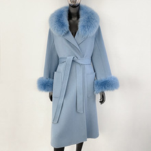 新款秋冬韩版狐狸毛领水波纹双面羊毛大衣女款高端高级感毛呢外套