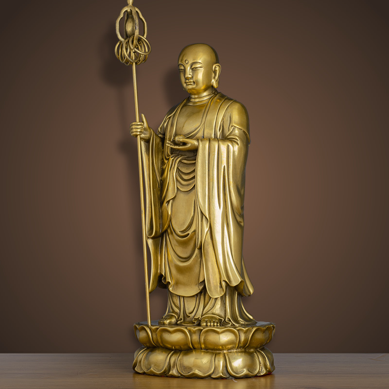 纯铜九华山地藏王菩萨站像 地藏佛像家用供奉中式佛堂摆件-阿里巴巴