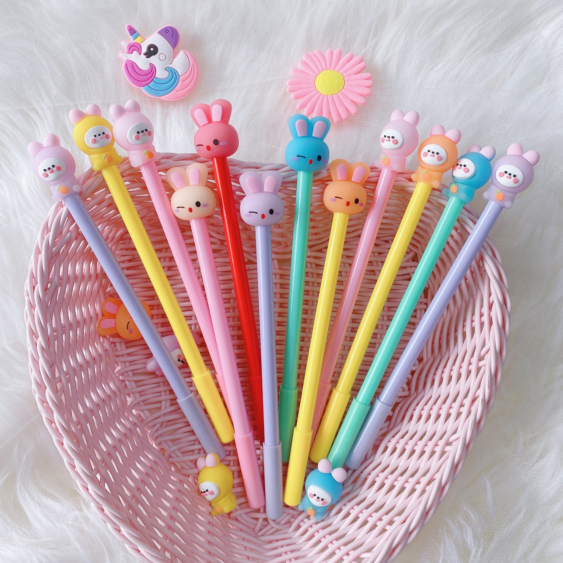 卡通pvc软胶兔子造型笔头 萌系可爱兔少女心中性笔学生趣味文具