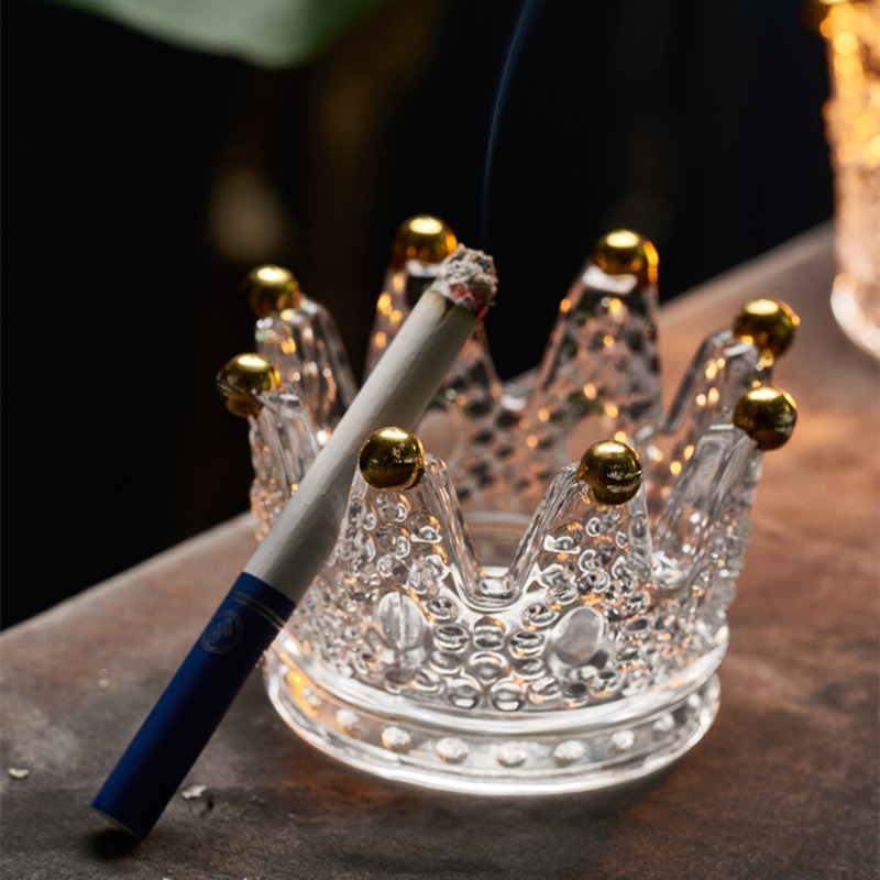 Hongxiao Nordic Instagram Style Crown Crystal Glass Ashtray Creative Household Candlestick Crystal Decorative Ornaments Wholesale