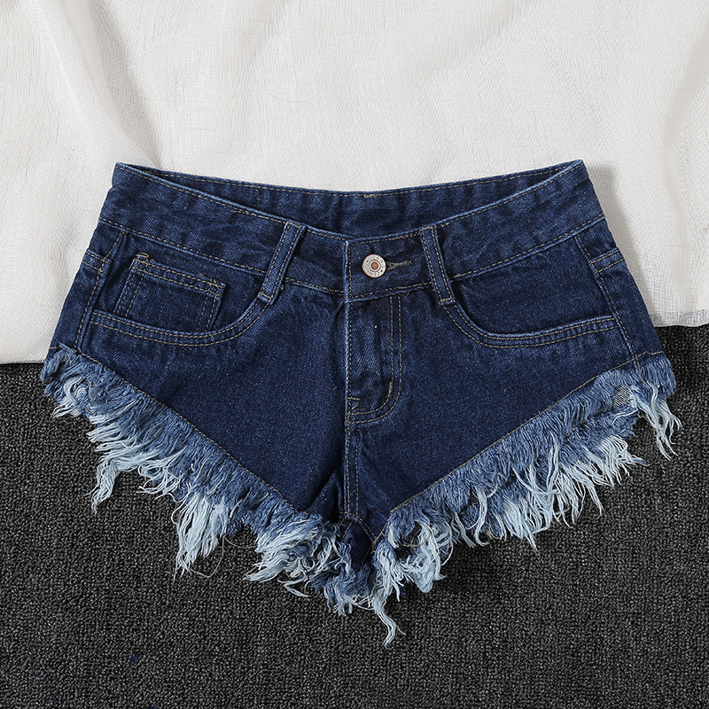 HME Children 2023 New Trendy Low Waist Women's Jeans Cat Fringe Korean Style Ultra Short Denim Shorts Women