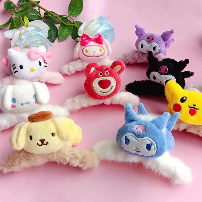 Plush Cartoon Doll Sanrio Hair Accessories Cinnamoroll Babycinnamoroll Grip Wholesale Back Head Clip Winter Plush Barrettes