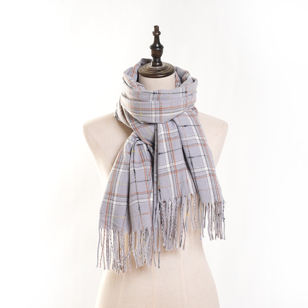 One Generation Hot-Selling New Products Cashmere-like All-Matching Striped Plaid Scarf Artistic Outer Wear Tassel Women's Scarf in Stock
