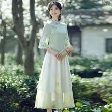 日常汉服新中式女装改良旗袍上衣复古国风年轻款禅意茶艺服两件闲