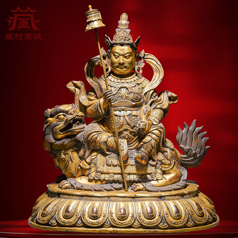 15寸《财宝天王》铜鎏24金摆件家用手工錾刻尼泊尔复刻工艺品铜像