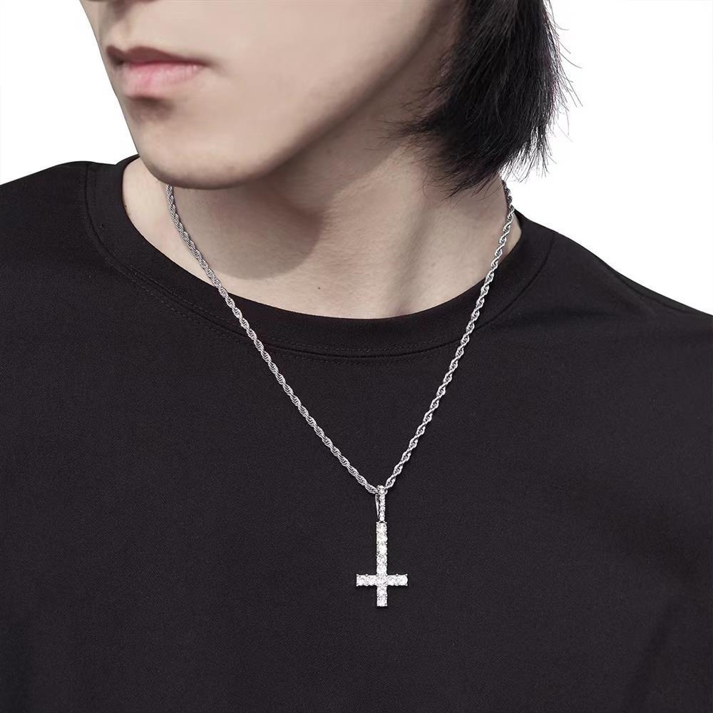 满钻十字架项链倒逆锆石吊坠欧美说唱ins马思唯嘻哈男女饰品跨境