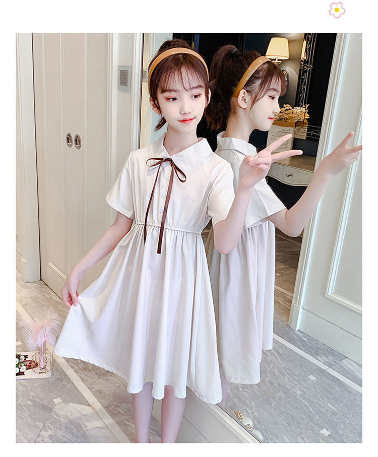 少女纯色连衣裙夏装儿童12岁13女孩初中生日系连衣裙中小学生裙子