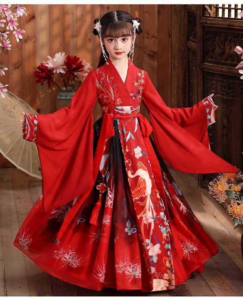 女童古装公主裙宝宝超仙气汉服童装古风儿童中国风唐装长袖连衣裙