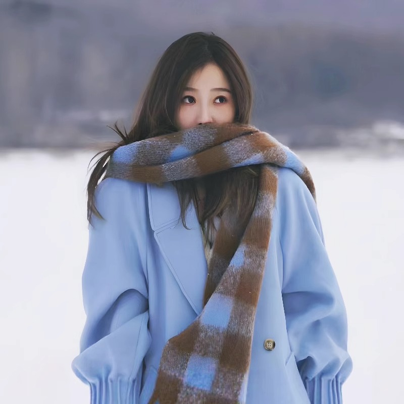 Yu Shuxin Same Style Scarf Autumn and Winter Plaid Korean Style Retro Cashmere-like Scarf Thickened Warm Mohair Shawl