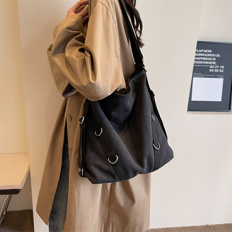 Dual-Use Shoulder Bag Large Capacity Vintage Canvas Bag Female 2023 New College Student Backpack Easy Matching Tote Bag