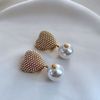 new pattern fashion Trend exquisite Light extravagance commute tender Ladies A small minority Pearl Set Metal heart-shaped Ear clip