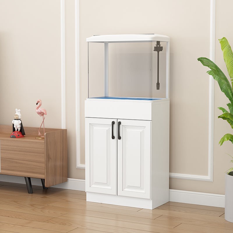 沙发旁边鱼缸客厅落地水族箱带柜子家用免换水立式玻璃金鱼缸底柜