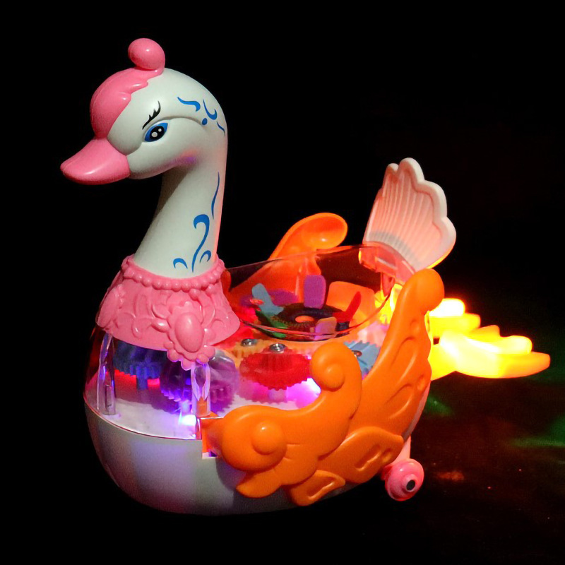 Popular Electric Universal Transparent Luminous Gear Swan with Music Children Little Duck Hot Selling Toys Wholesale