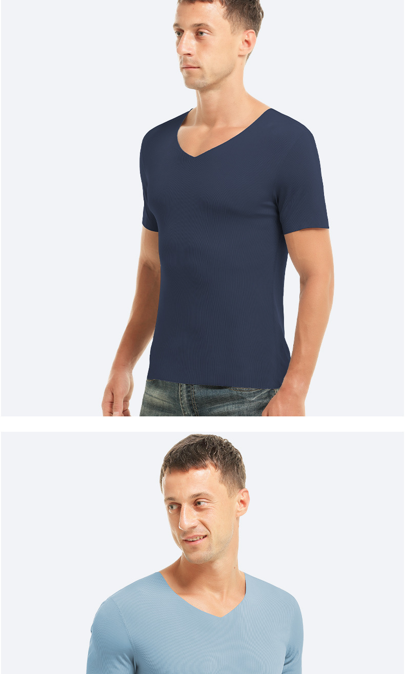 南极人冰丝无痕男士短袖纯色t恤半袖上衣服装薄款打底衫修身内衣采购