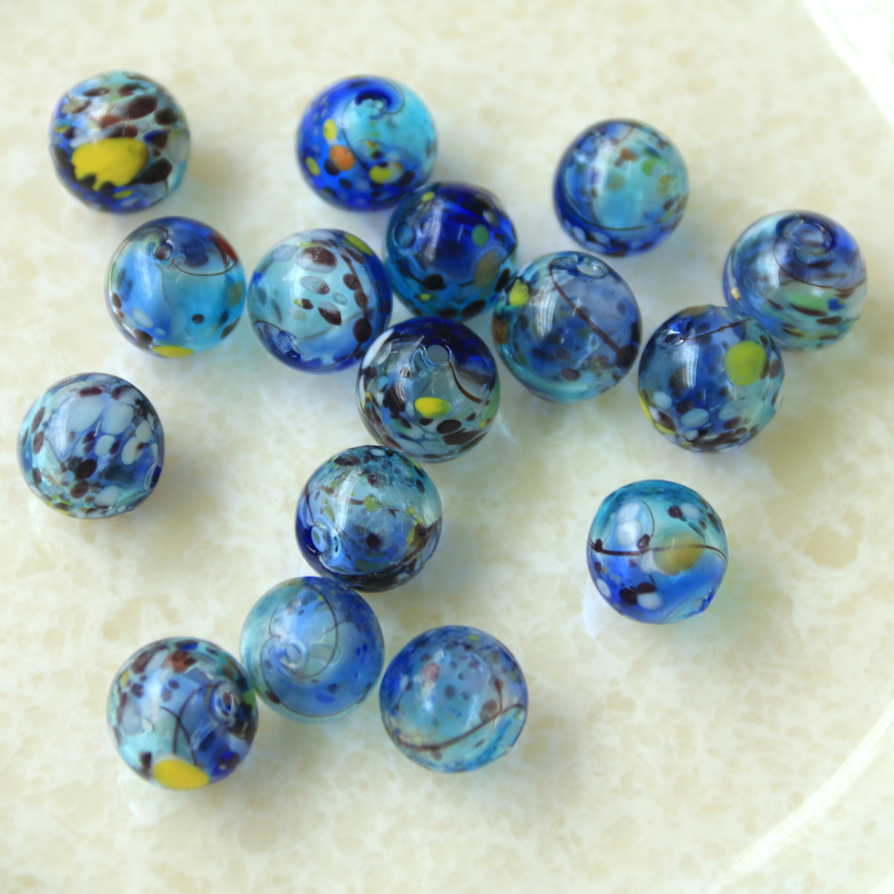 ins鎏金银箔油画感10mm琉璃珠diy耳饰发饰手机壳项链散珠材料批发￥0