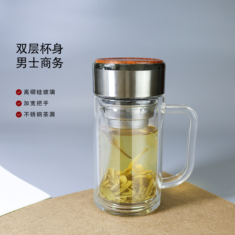 Ws Large Capacity Office Cup Thermal Insulation Thickening Tea Glass Bottle Unisex Household Portable Vehicle-Borne Cup Double Layer Water Cup