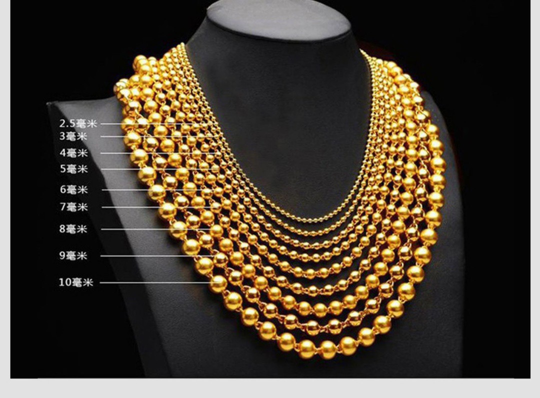 正品足金9999项链男款 光珠项链佛珠链黄金链子纯金男士素链粗链