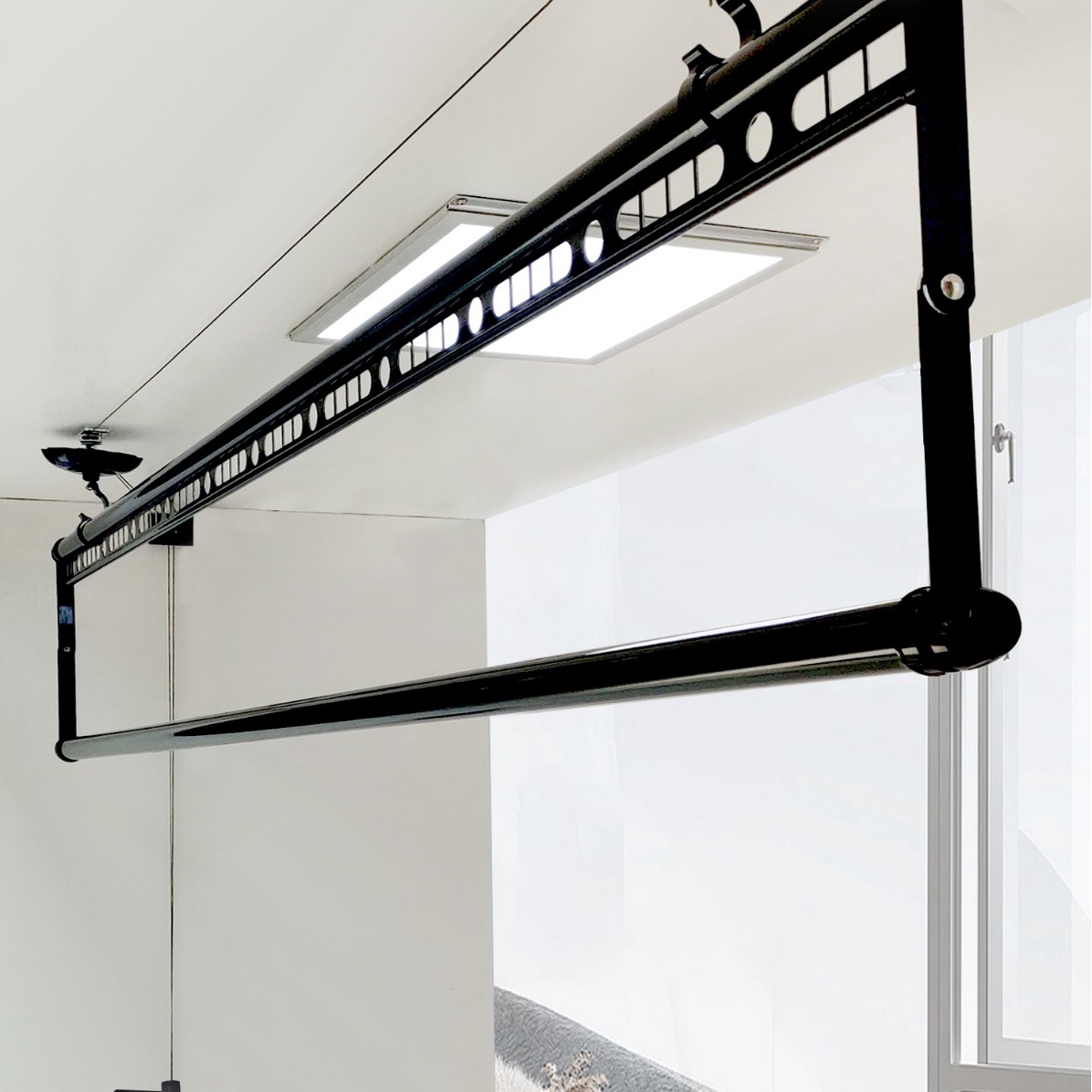 杆单排晒小阳台收缩被晾单杆晾晒衣架室内升降手摇3yk安装凉衣架