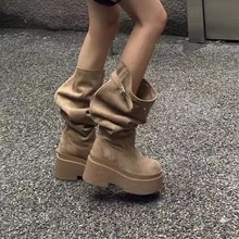 两穿翻折厚底长筒爆款靴子女2025秋冬季新款粗跟过膝骑士靴秋冬款