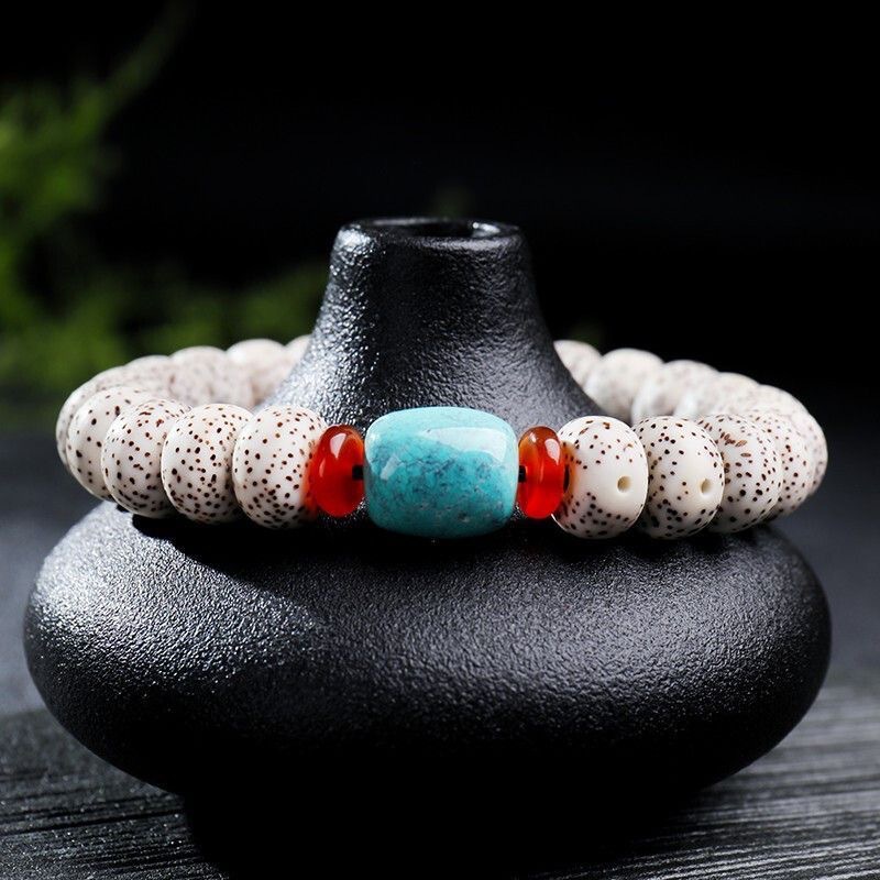 月印百川星月仿菩提佛珠手串男女款顺白星月菩提子搭配红石桶珠