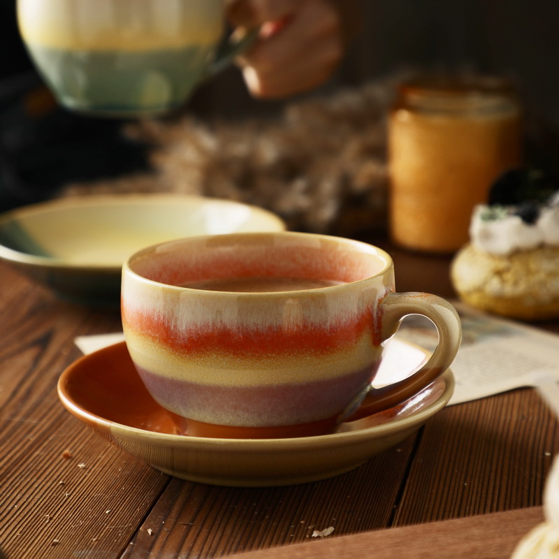 跨境亚马逊美式复古咖啡杯碟窑变陶瓷杯子大容量咖啡杯厂家直供