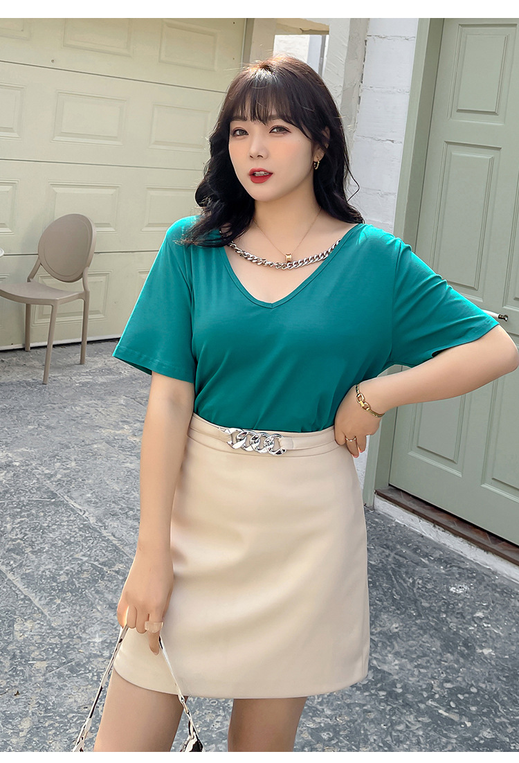 春季新款大码女装200斤胖mm个性显瘦宽松链条短袖t恤120193