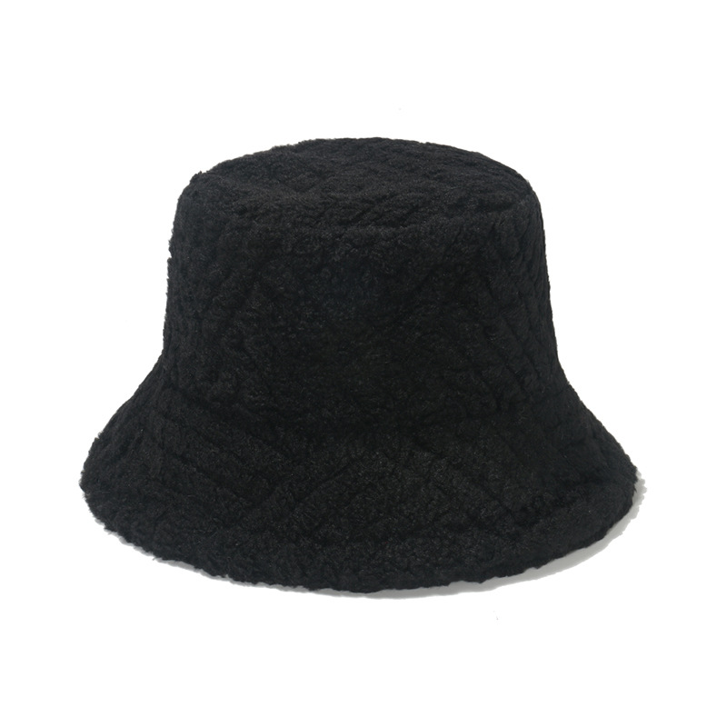 Cross-Border Amazon Autumn and Winter New Geometric Rhombus Stripe Bucket Hat Versatile Face-Looking Small Lamb Wool Bucket Hat Warm