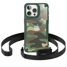 适用苹果15挂绳保护套 iPhone15 Pro迷彩斜跨手机壳户外可背挂脖
